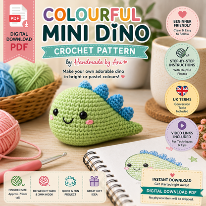 Colourful Mini Dino Crochet Pattern (Digital Download)