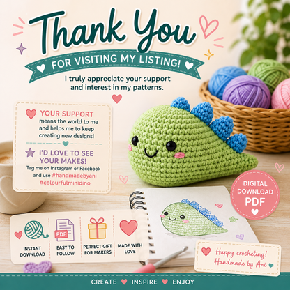 Colourful Mini Dino Crochet Pattern (Digital Download)