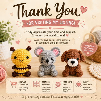 Bee Mouse Puppy Dog Crochet Patterns Bundle (Digital Download)