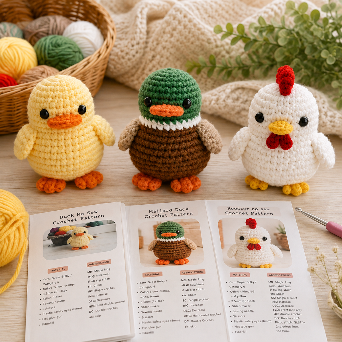 3-in-1 No Sew Bird Crochet Pattern Bundle PDF (Digital Download)