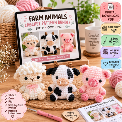 Farm Animals No-Sew Crochet Pattern Bundle (Digital Download)