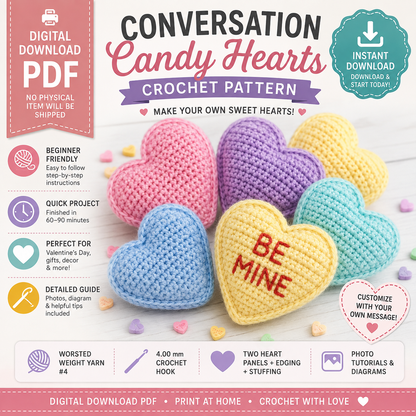 Conversation Candy Hearts Crochet Pattern (Instant Digital Download)