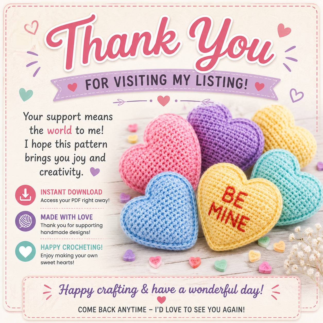 Conversation Candy Hearts Crochet Pattern (Instant Digital Download)