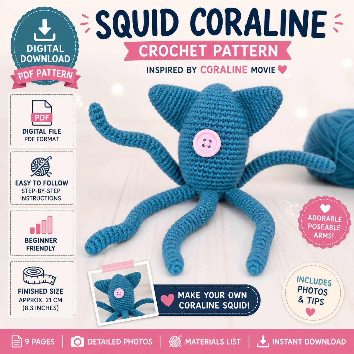 Squid Coraline Crochet Pattern (Digital Download)
