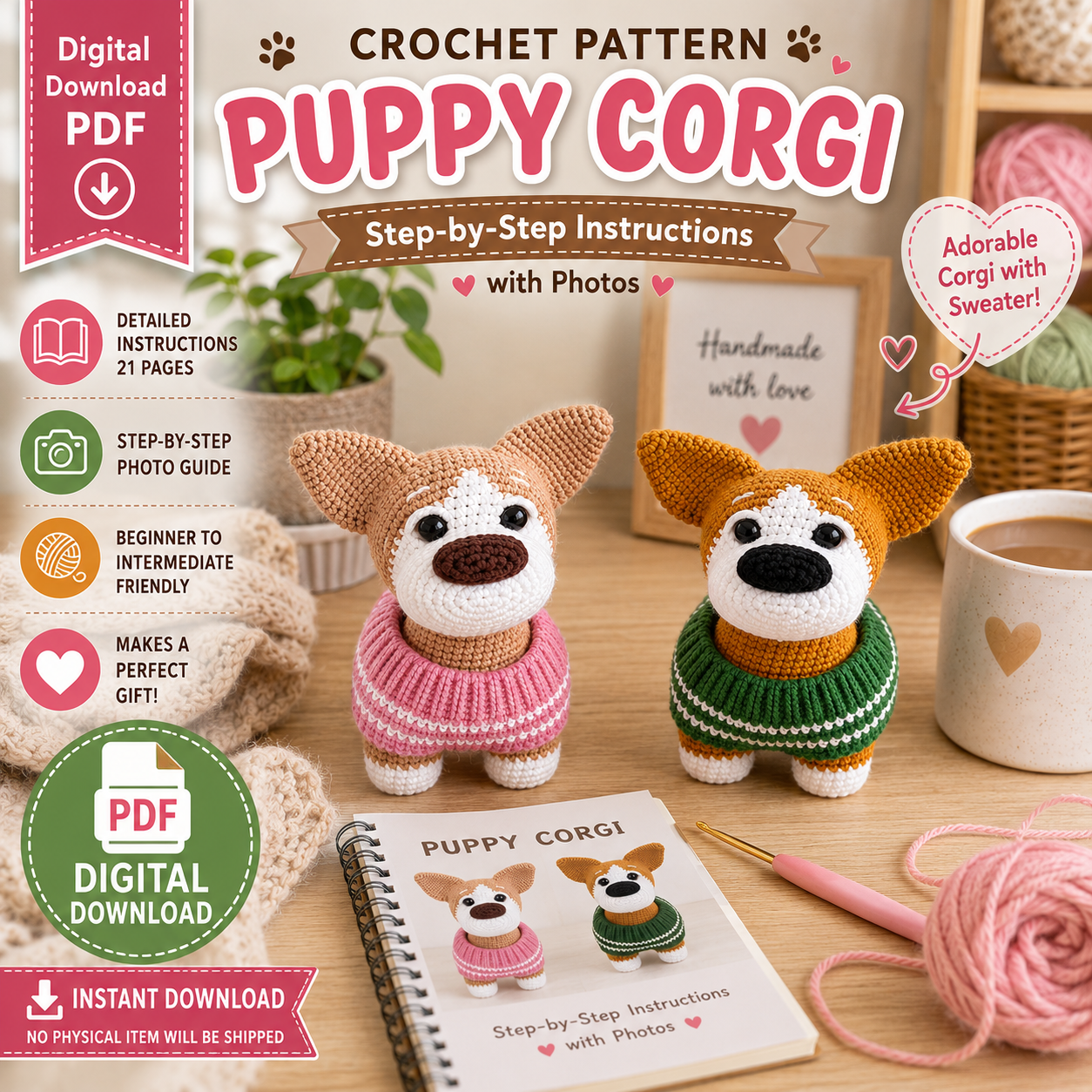 Puppy Corgi Crochet Pattern (Digital Download)