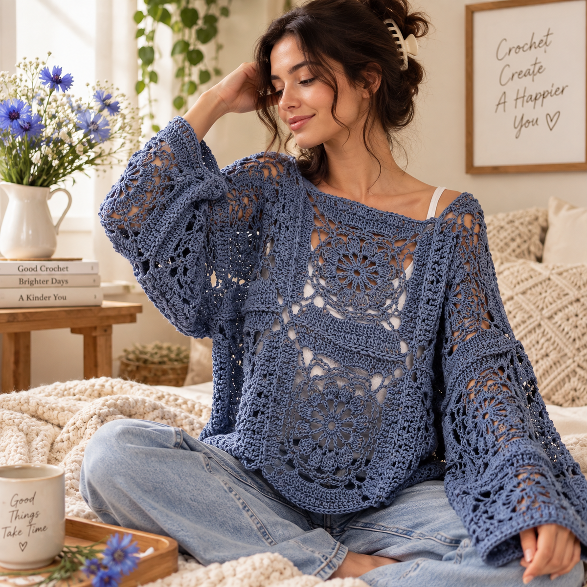 Cornflower Sweater Crochet Pattern (Digital Download)