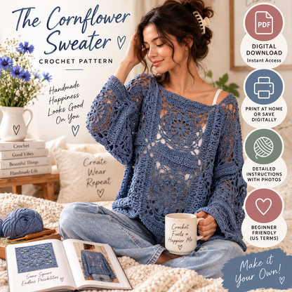 Cornflower Sweater Crochet Pattern (Digital Download)