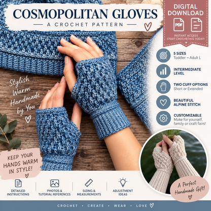Cosmopolitan Fingerless Gloves Crochet Pattern (Instant Digital Download)