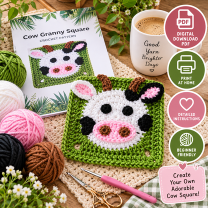 Cow Granny Square Crochet Pattern (Digital Download Crochet)