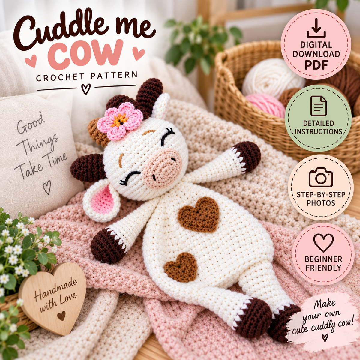 Cuddle Me Cow Crochet Pattern (Instant Digital Download)