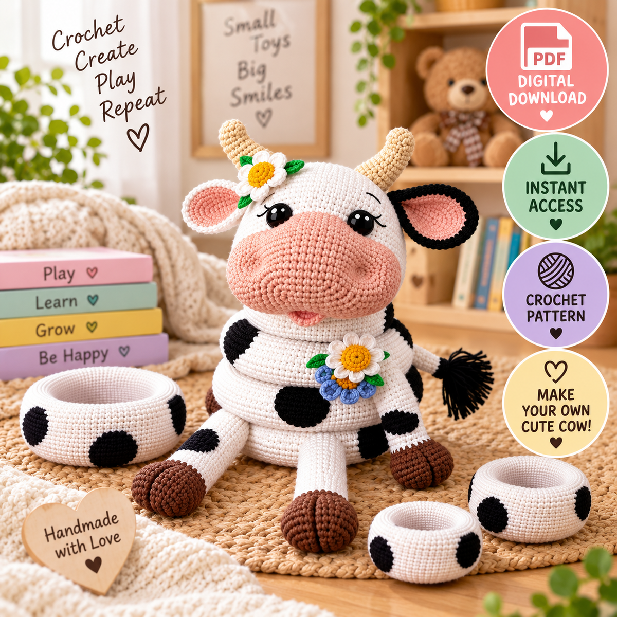 Cow Stacking Toy Crochet Pattern (Digital Download)