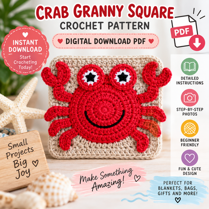 Crab Granny Square Crochet Pattern PDF (Instant Digital Download)