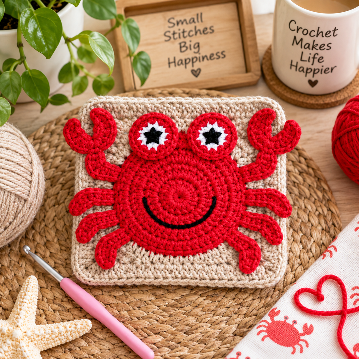Crab Granny Square Crochet Pattern PDF (Instant Digital Download)