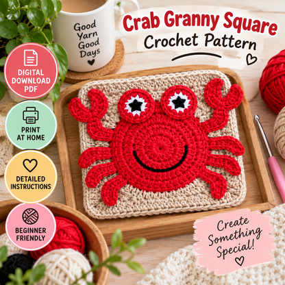 Crab Granny Square Crochet Pattern PDF (Instant Digital Download)