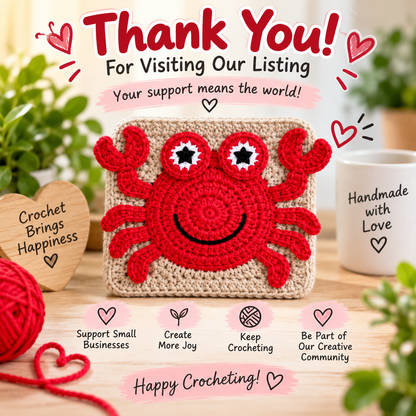 Crab Granny Square Crochet Pattern PDF (Instant Digital Download)