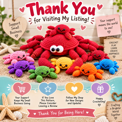 Crab Memory Game Crochet Pattern (Beginner Friendly Digital Download)