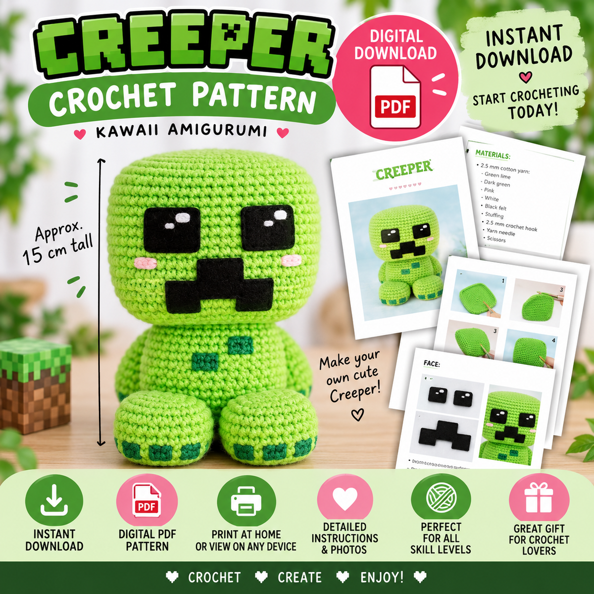 Creeper Crochet Pattern (Instant Digital Download)