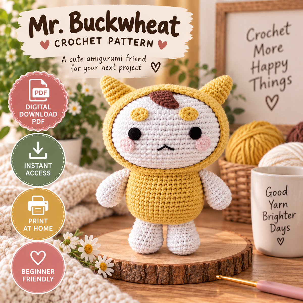 Mr. Buckwheat Crochet Pattern PDF | Cute Amigurumi Doll Pattern | (Digital Download)