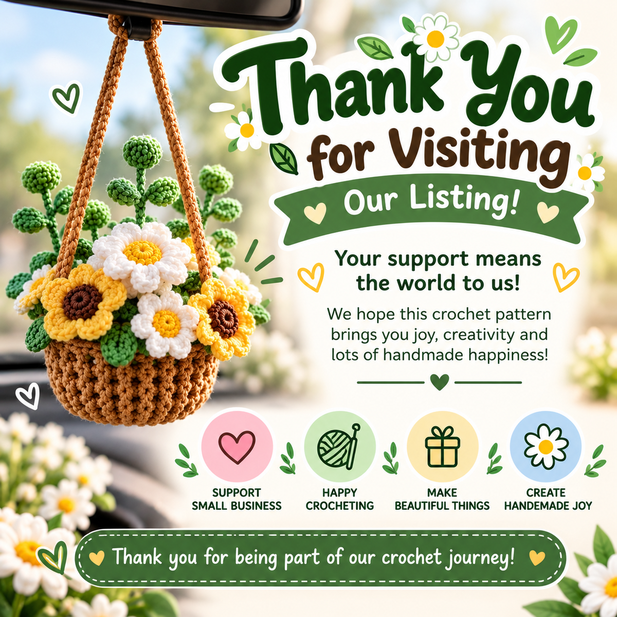 Daisy Flowers Car Hanging Crochet Pattern (Digital Download)