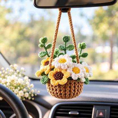 Daisy Flowers Car Hanging Crochet Pattern (Digital Download)