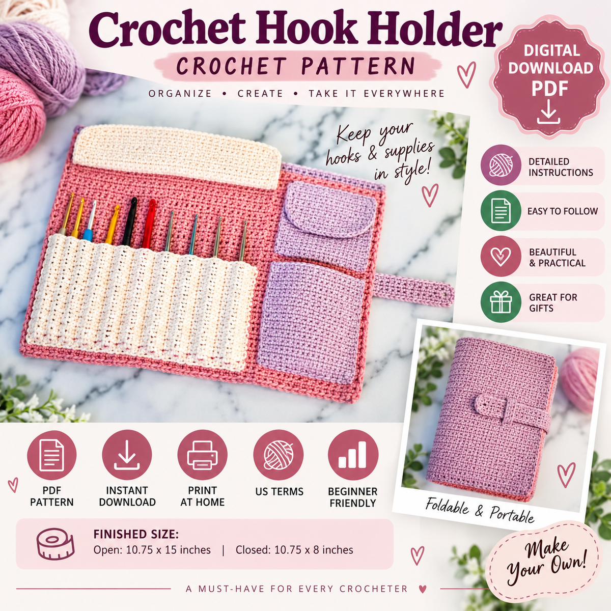 Crochet Hook Holder Pattern (Digital Download)