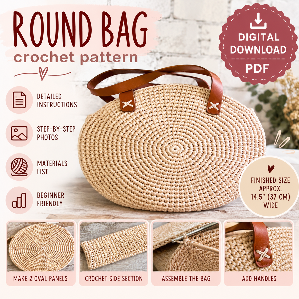 Round Bag Crochet Pattern (Digital Download)