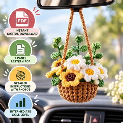 Daisy Flowers Car Hanging Crochet Pattern (Digital Download)