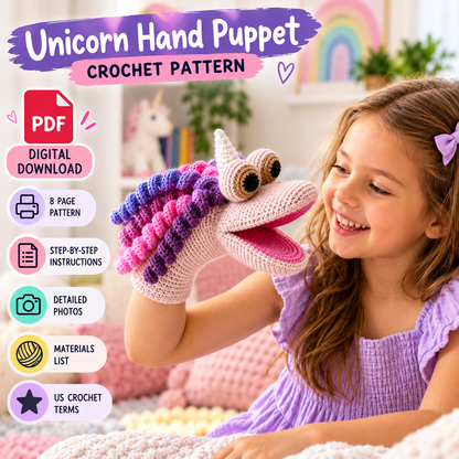 Unicorn Hand Puppet Crochet Pattern (Instant Digital Download)
