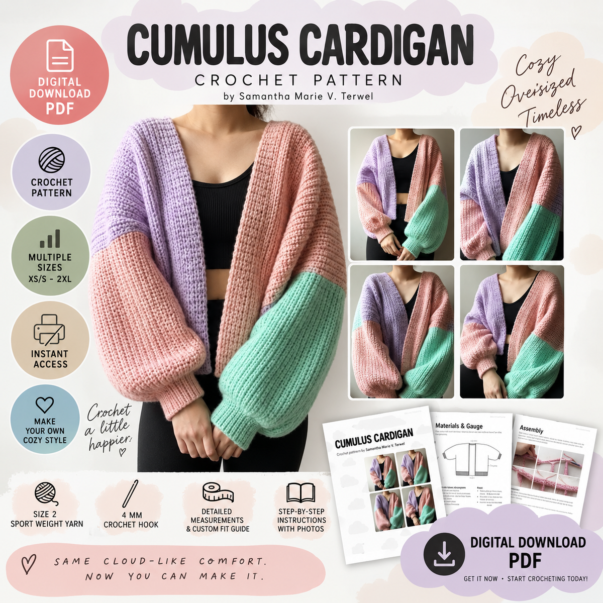 Cumulus Cardigan Crochet Pattern (Digital Download)