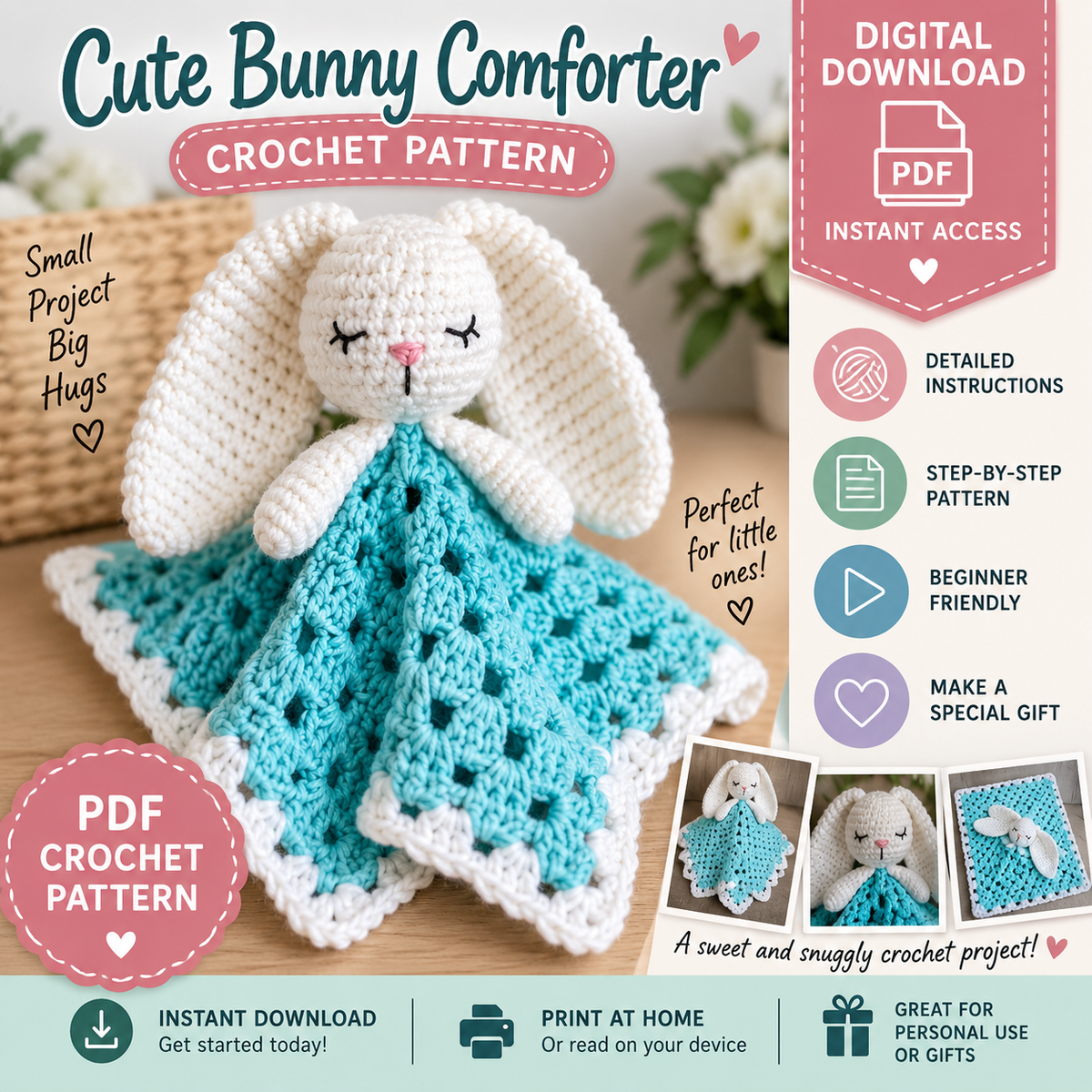 Cute Bunny Comforter Crochet Pattern (Digital Download)