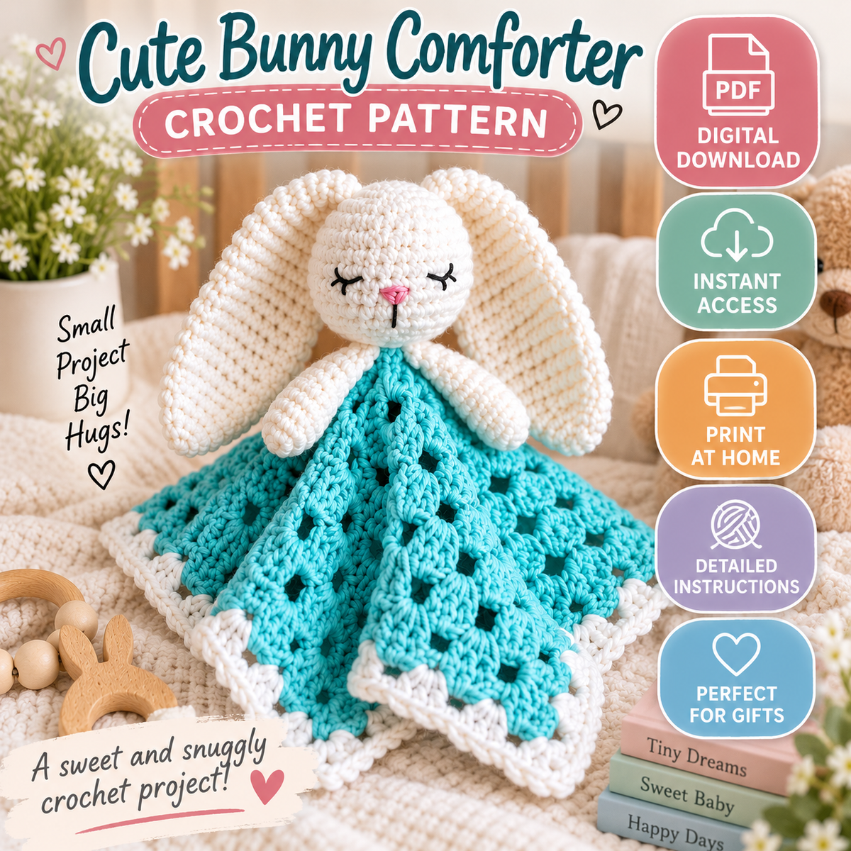 Cute Bunny Comforter Crochet Pattern (Digital Download)