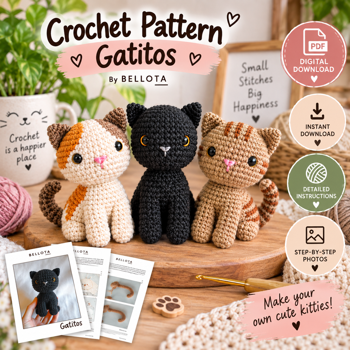 Cute Cat Crochet Pattern PDF (Instant Digital Download)