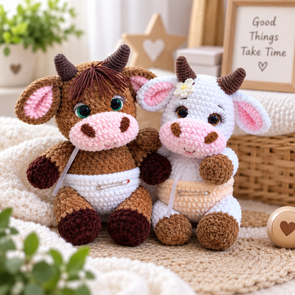 Baby Cow & Baby Bull Crochet Pattern (Digital Download)