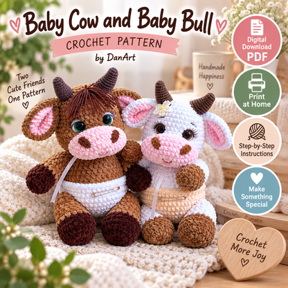 Baby Cow & Baby Bull Crochet Pattern (Digital Download)