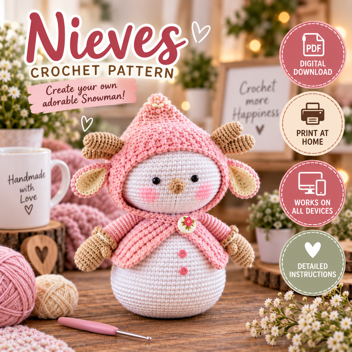Cute Snowman Crochet Pattern (Digital Download)