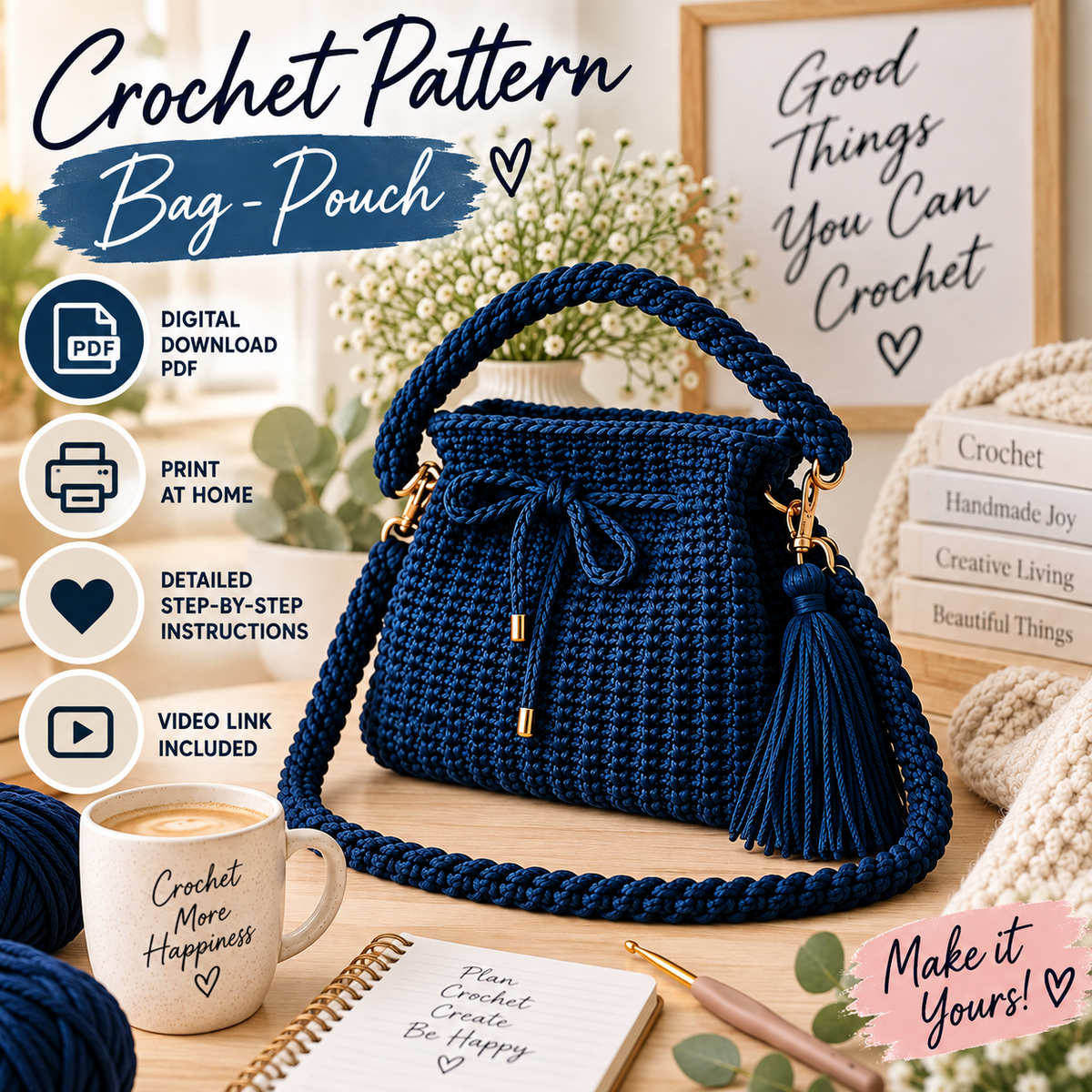 Crochet Bag Pouch Pattern (Digital Download)