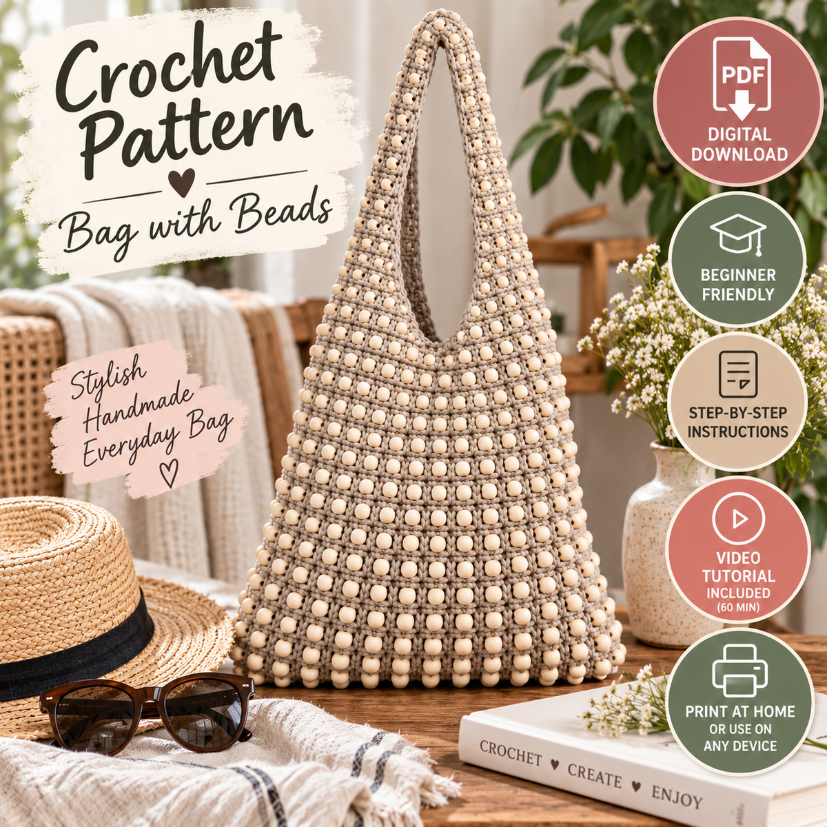 Bag with Beads Crochet Pattern (Digital Download)