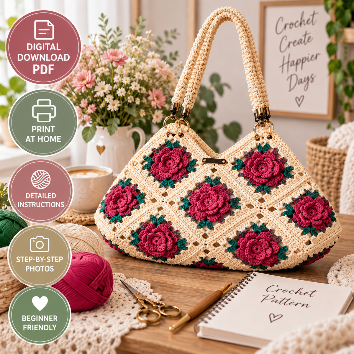 Granny Square Crochet Bag Pattern (Digital Download)