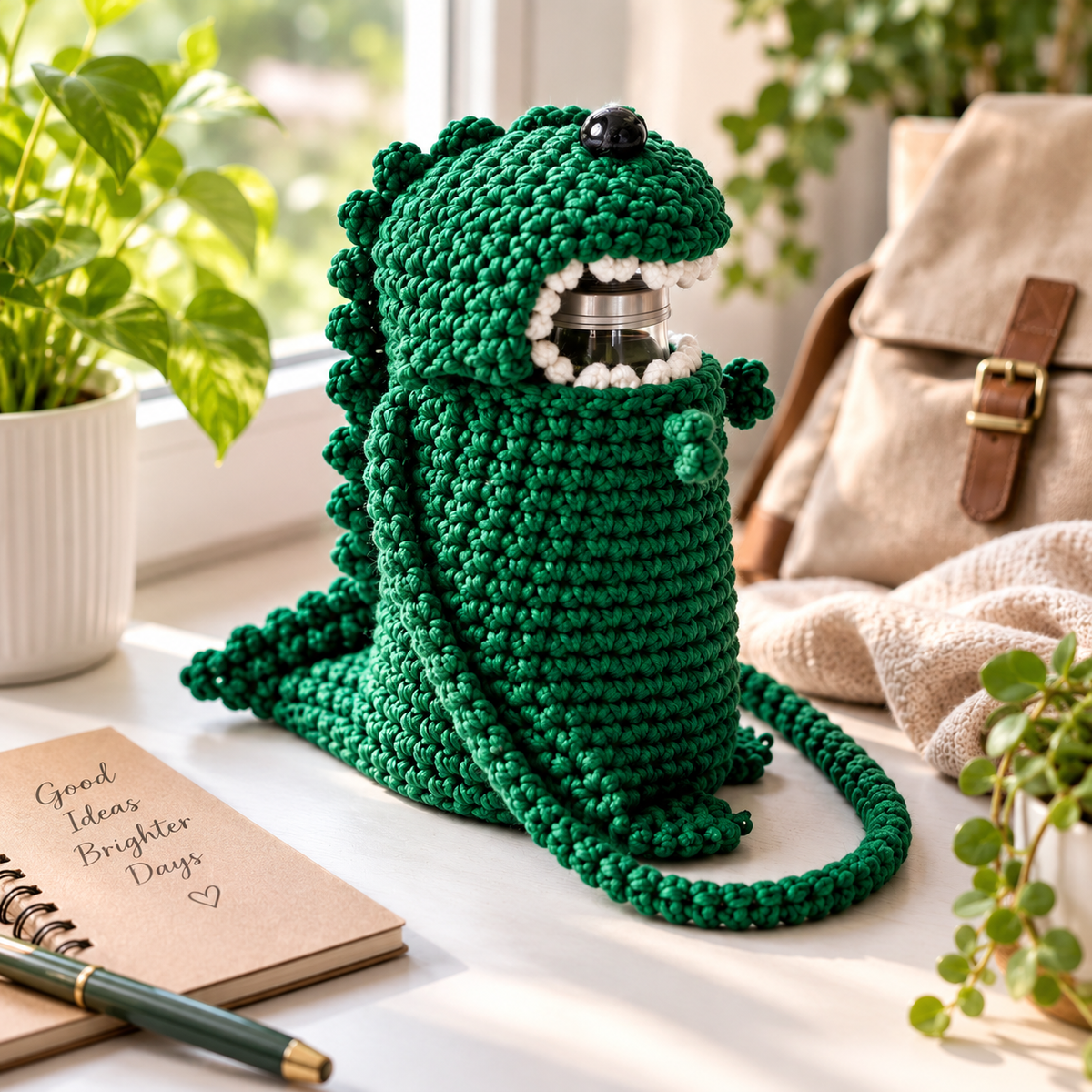 Crochet Dinosaur Water Bottle Holder Pattern (Digital Download)