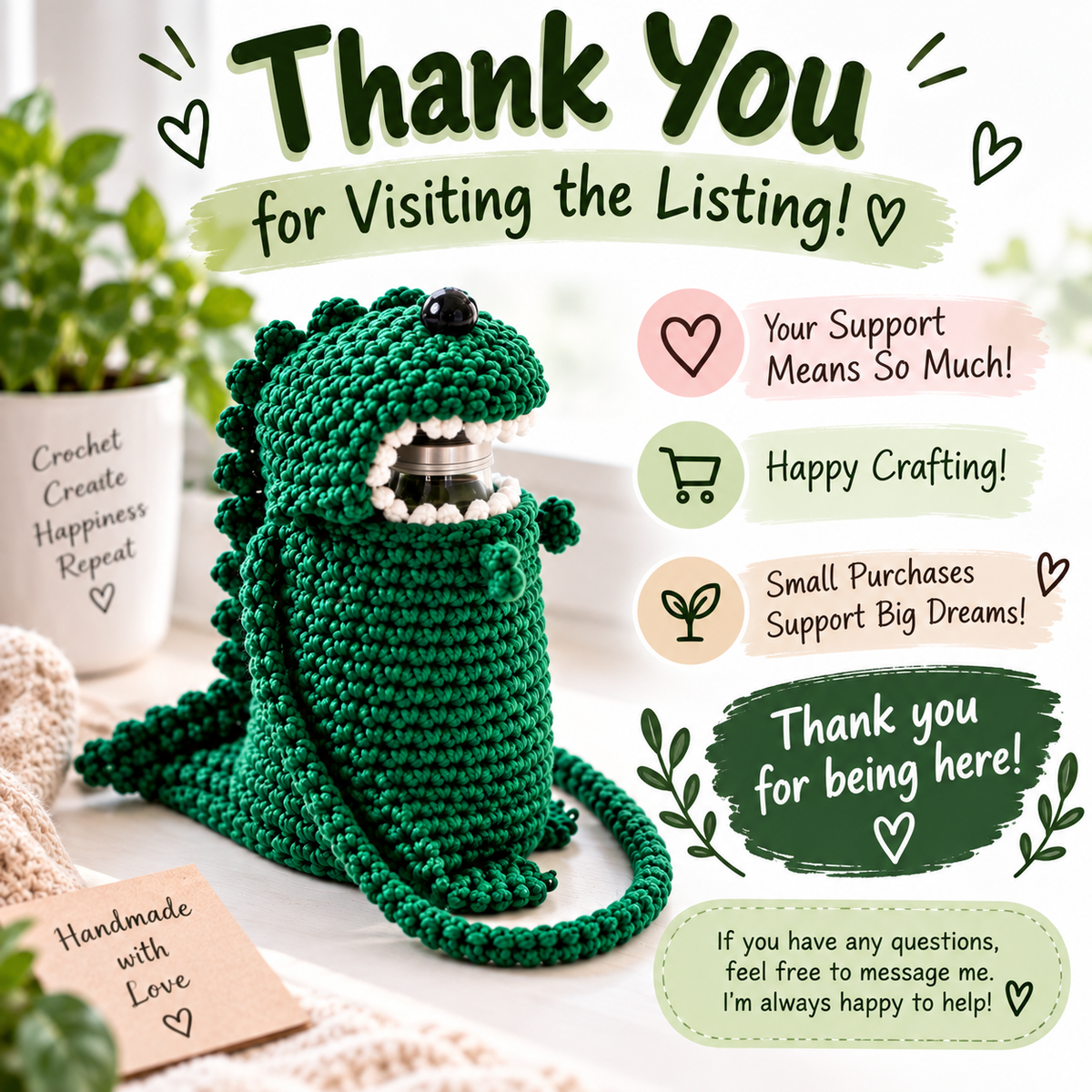 Crochet Dinosaur Water Bottle Holder Pattern (Digital Download)