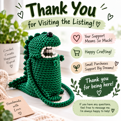 Crochet Dinosaur Water Bottle Holder Pattern (Digital Download)