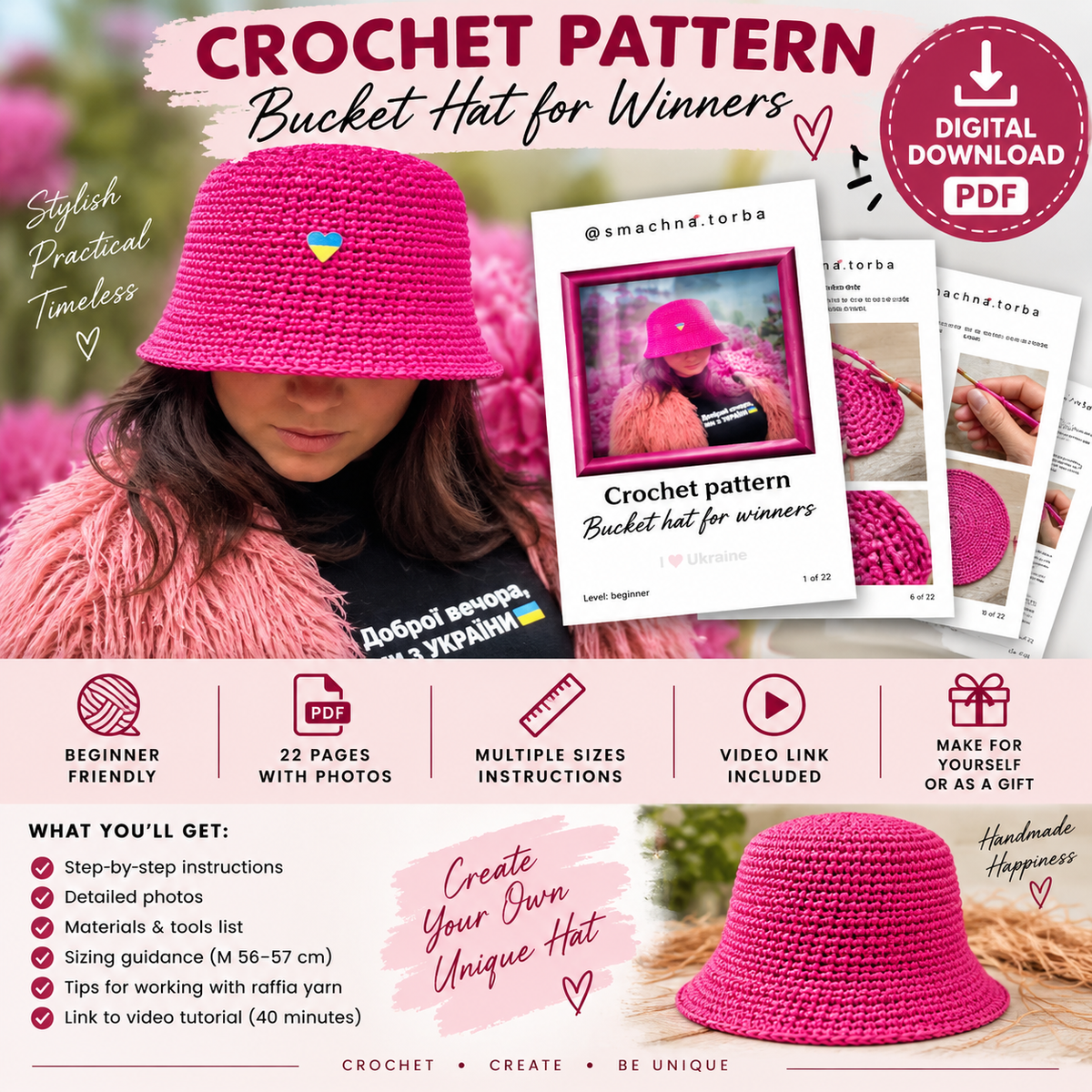 Crochet Bucket Hat Pattern (Digital Download)
