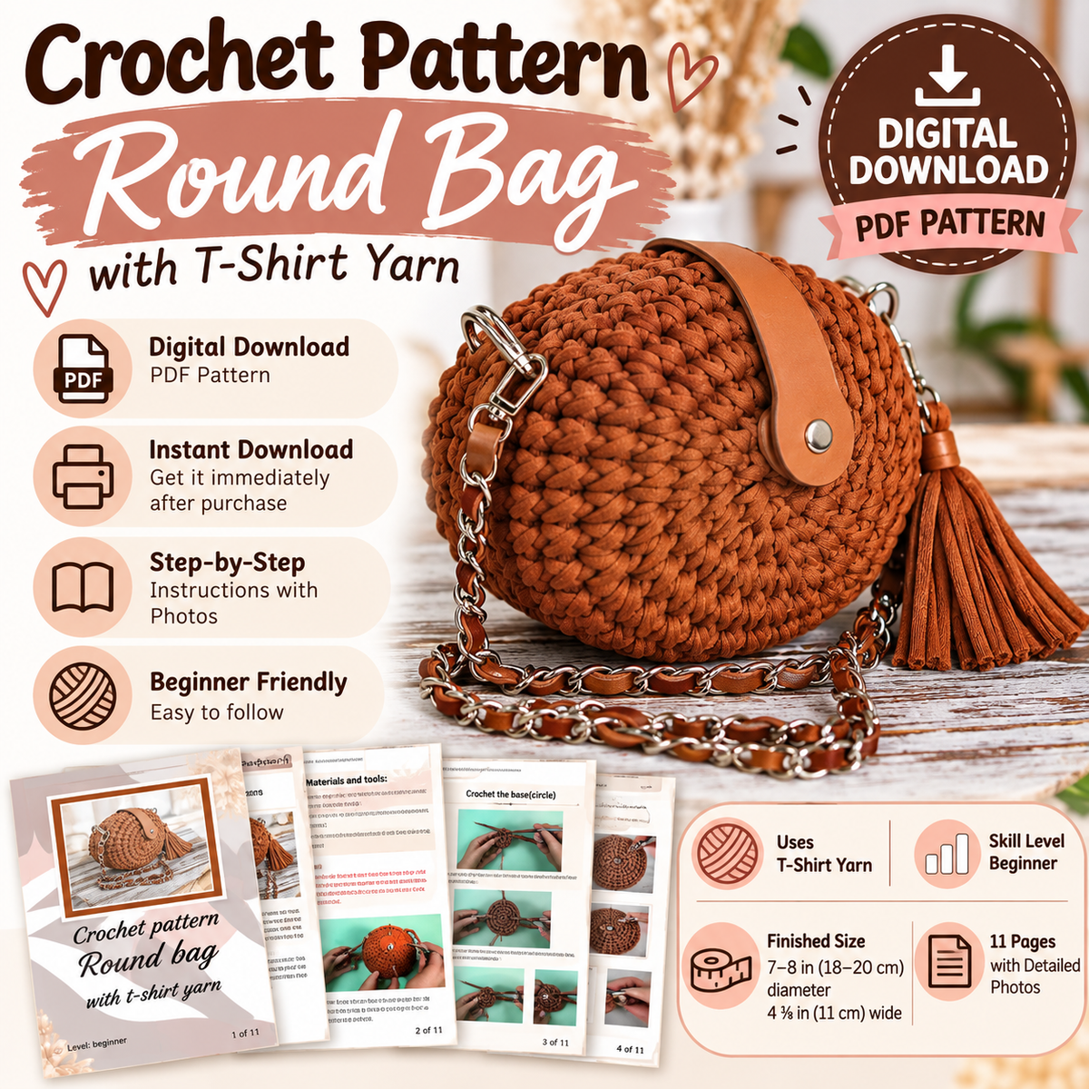 Round Bag Crochet Pattern (Digital Download)