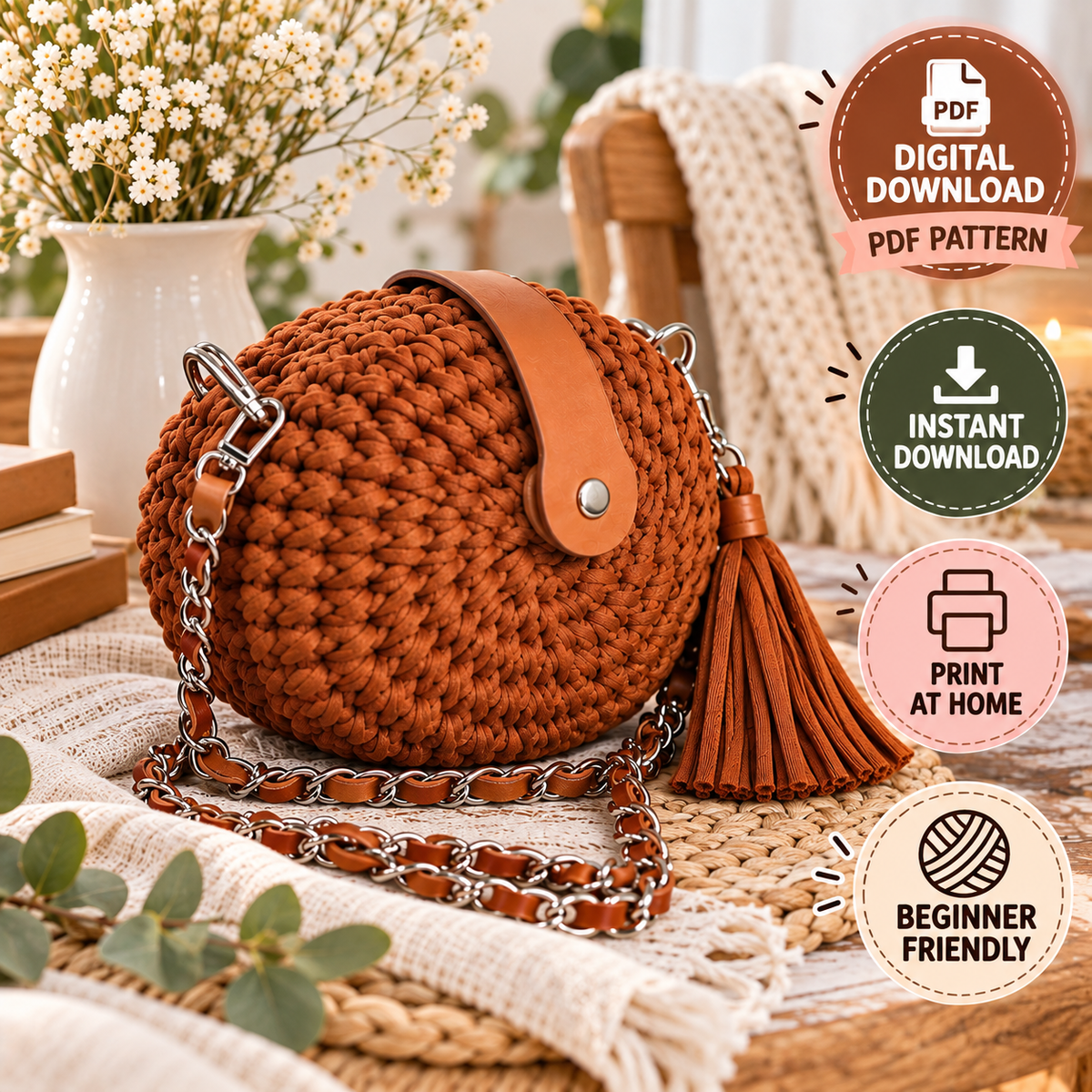 Round Bag Crochet Pattern (Digital Download)