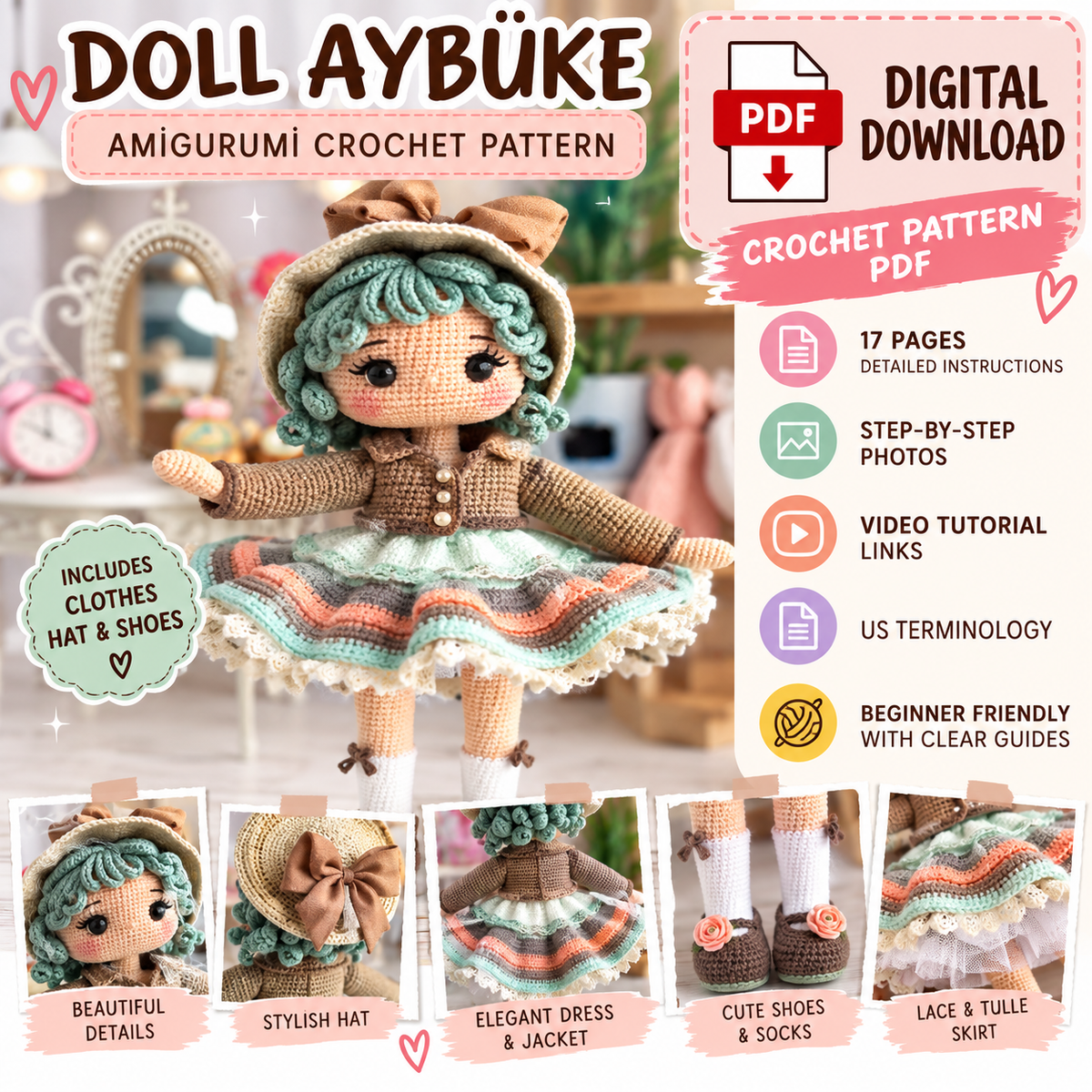 Doll Aybüke Amigurumi Crochet Pattern (Digital Download)