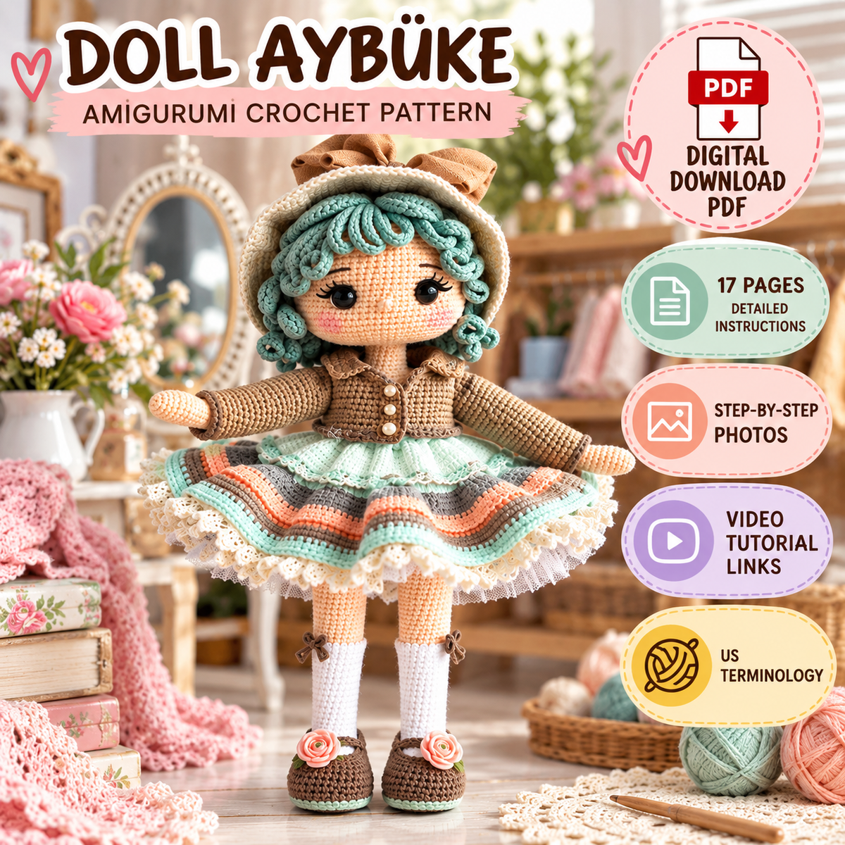 Doll Aybüke Amigurumi Crochet Pattern (Digital Download)