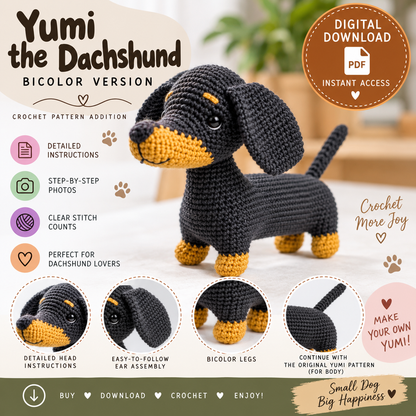 Yumi the Dachshund Bicolor Crochet Pattern (Digital Download)