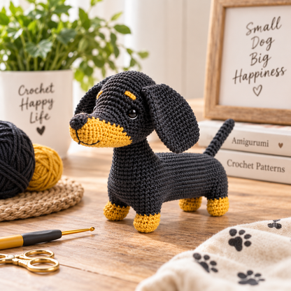 Yumi the Dachshund Bicolor Crochet Pattern (Digital Download)