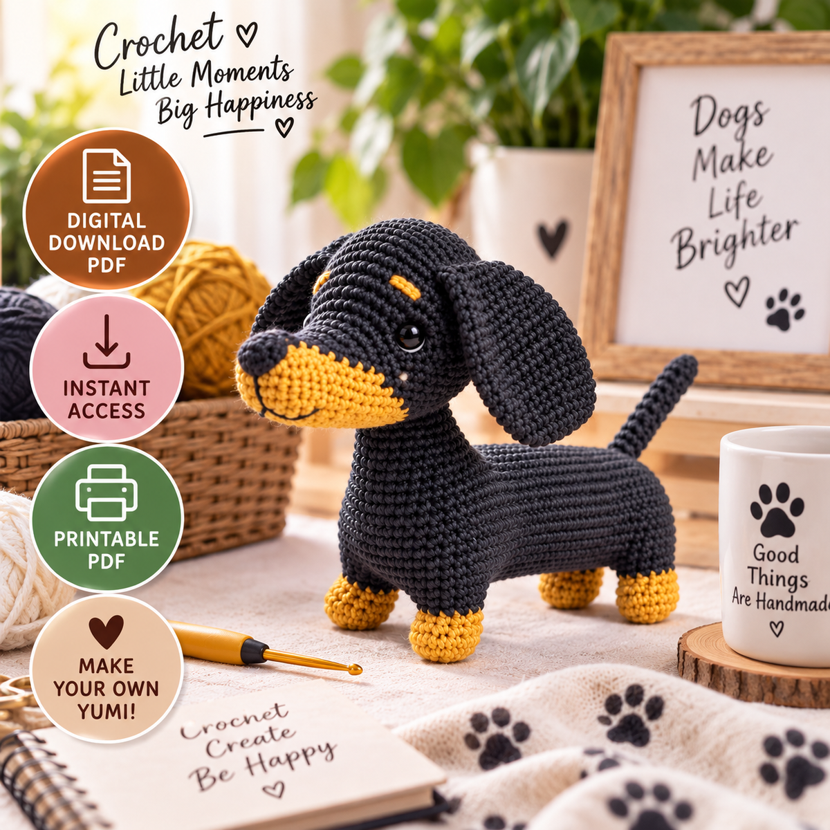 Yumi the Dachshund Bicolor Crochet Pattern (Digital Download)