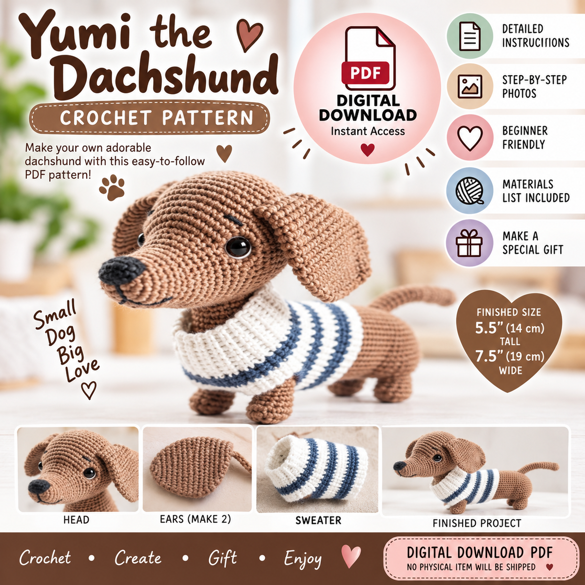Yumi the Dachshund Crochet Pattern (Digital Download)